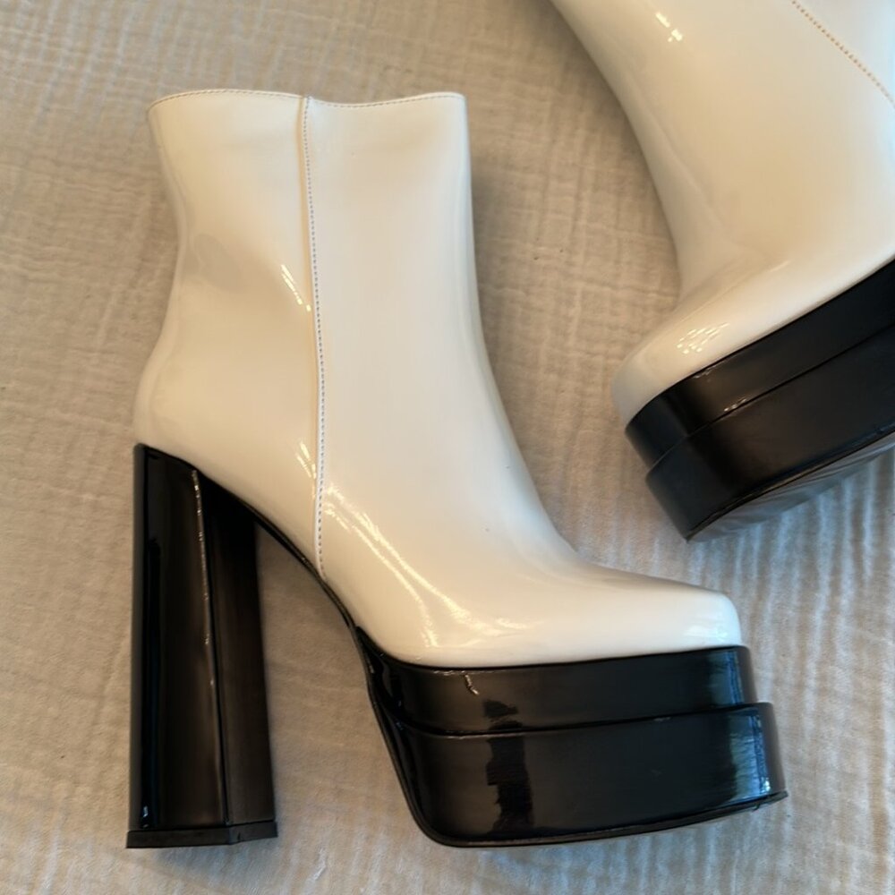 Dolls Kill x Azalea Wang White Mateo Patent Platform Heeled Boots
